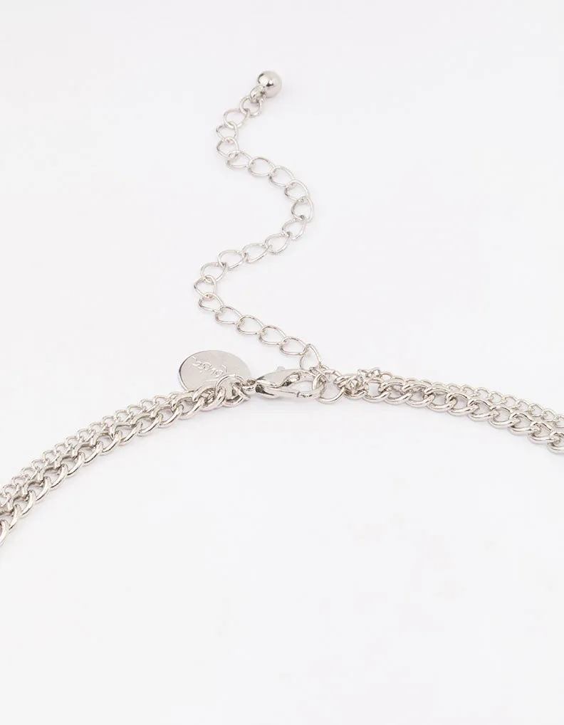 Rhodium Layered Circle Necklace