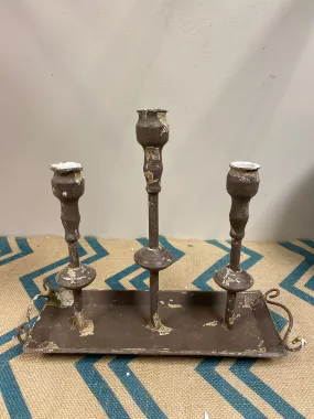 Rustic Brown and Cream Metal Candleholder