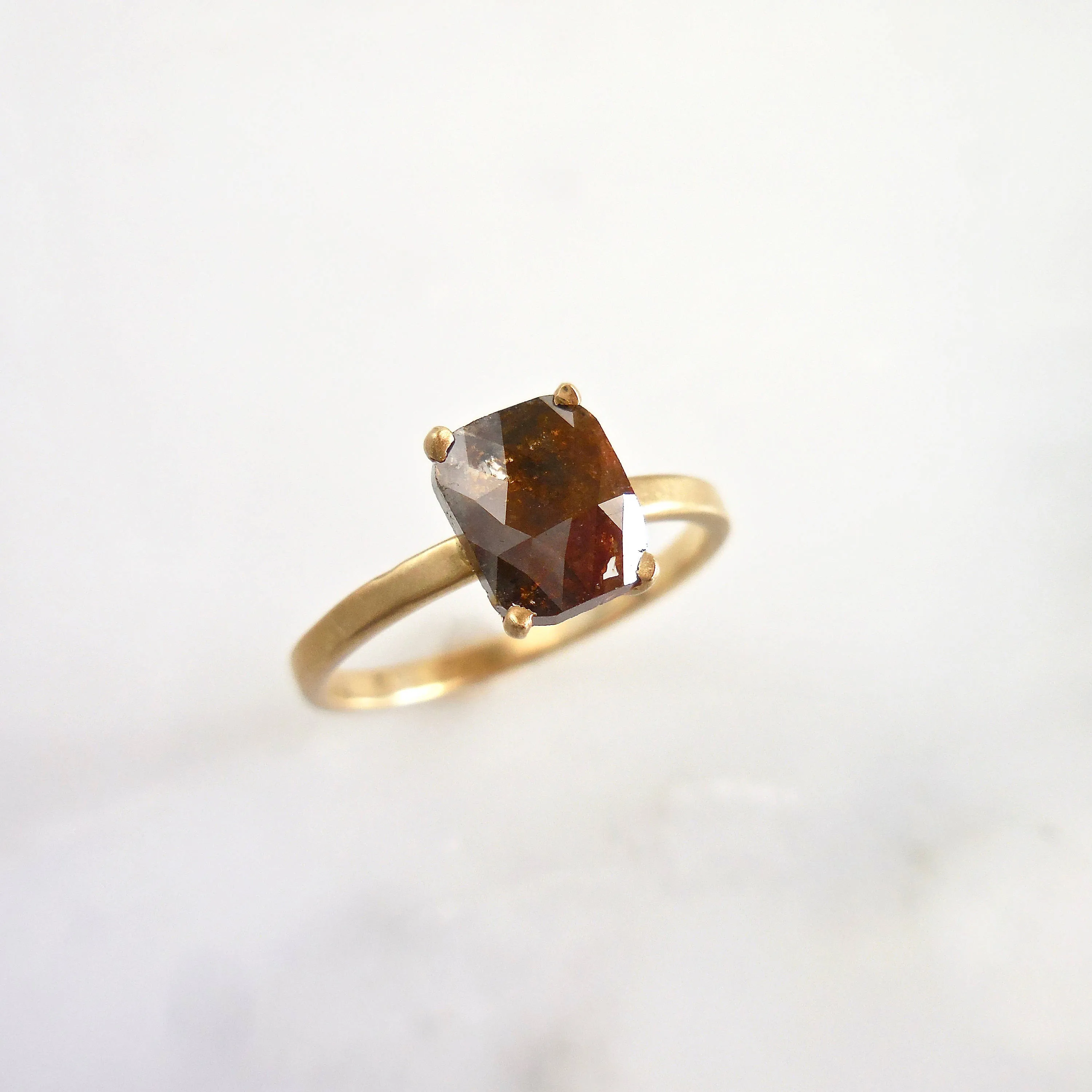 Rustic Brown Diamond Ring - Brown Rose Cut Diamond Ring - Women's Rustic Engagement Ring