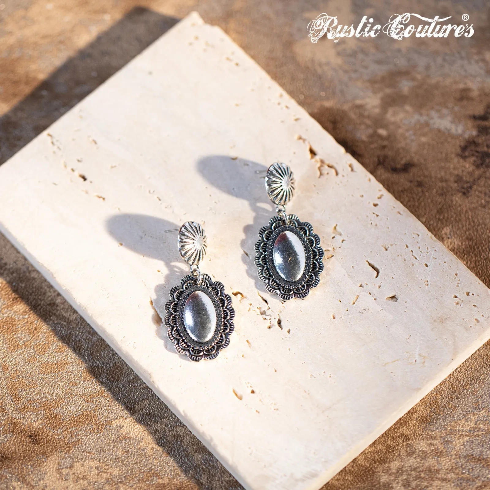 Rustic Couture's Navajo Silver Oval Concho Dangling Earring