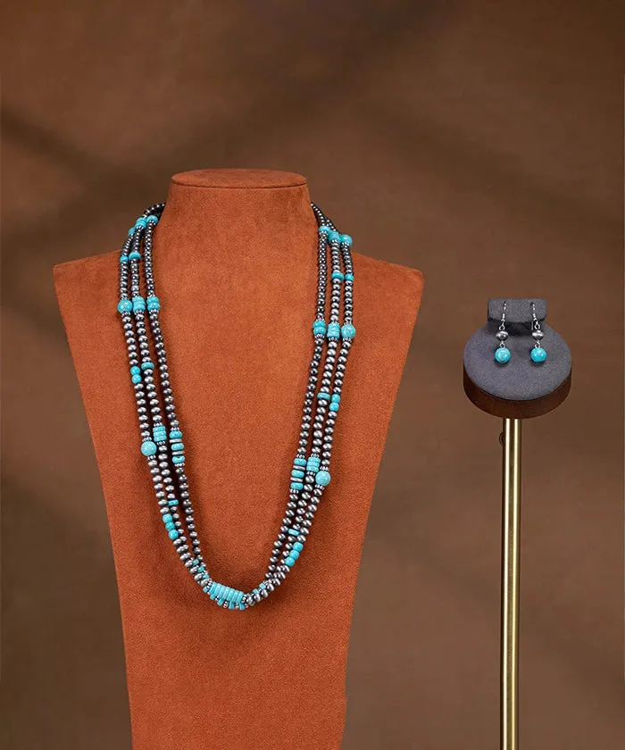 Rustic Couture's Turquoise Beaded Necklace Earrings Set