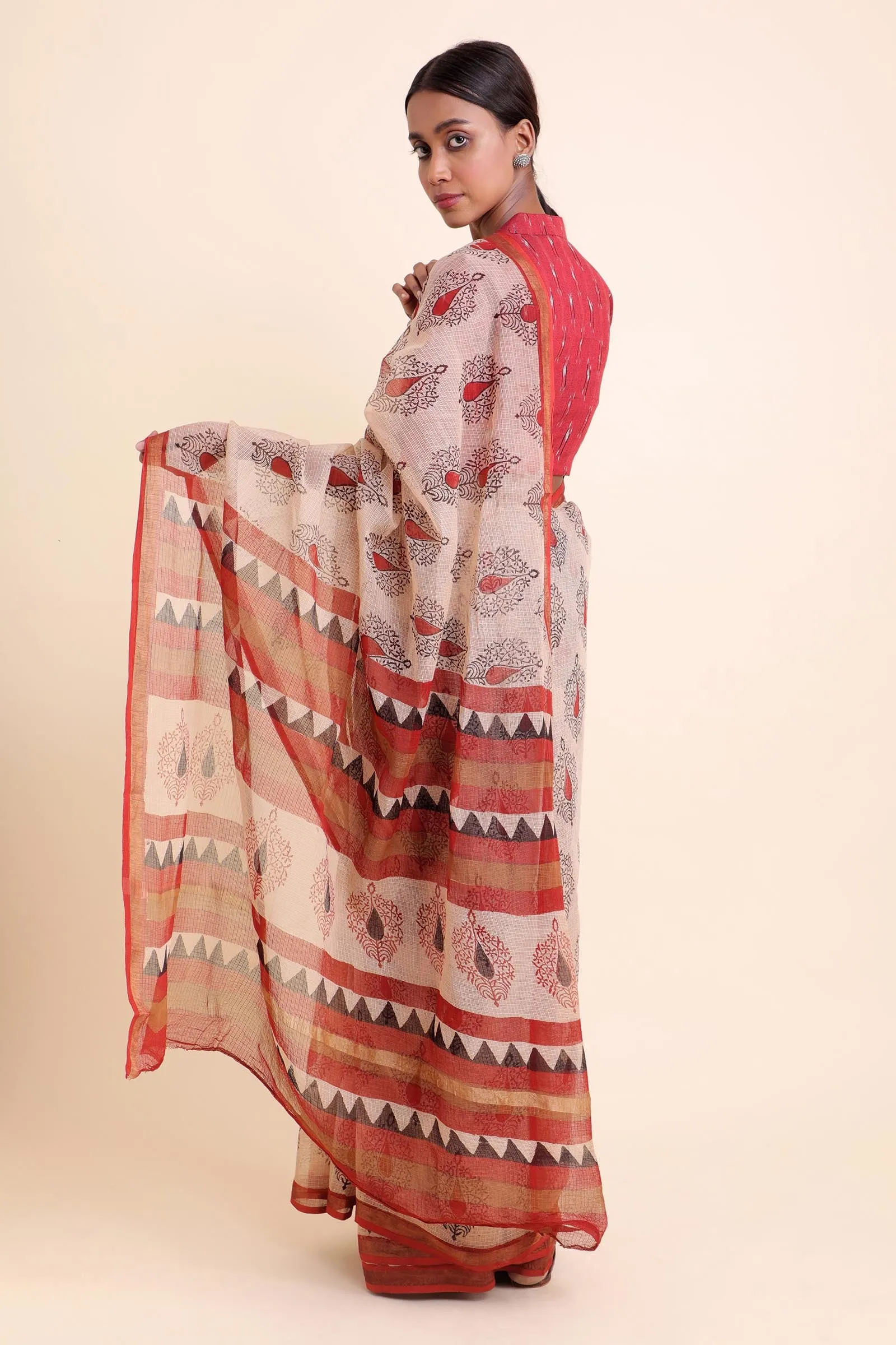 Rustic Filigree Kota Doria Handblock Saree