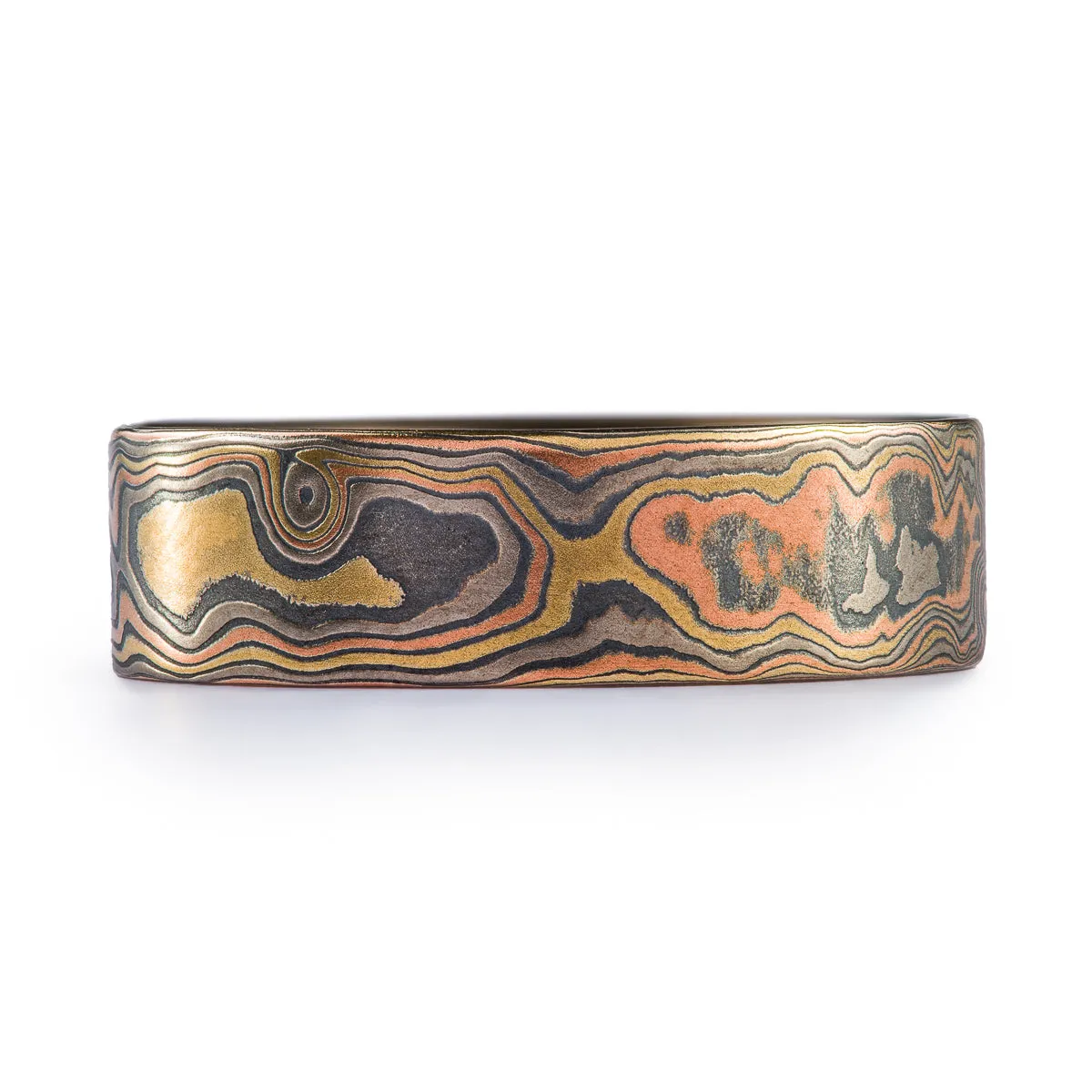 Rustic Flat Profile Woodgrain Pattern Ring in Firestorm Palette