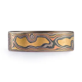 Rustic Flat Profile Woodgrain Pattern Ring in Firestorm Palette