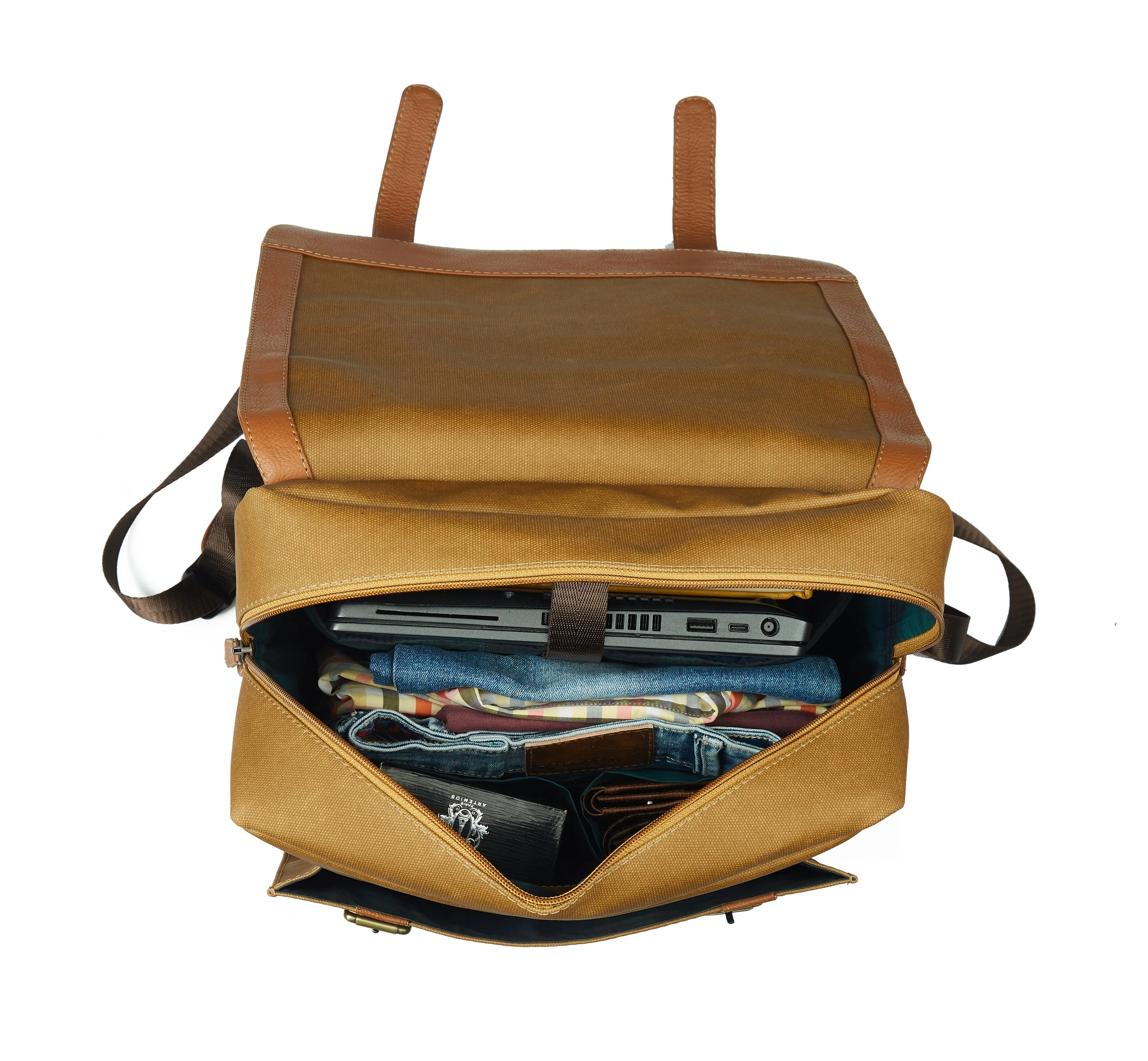 RUSTIC LEATHER BROOK CANVAS LEATHER BACKPACK