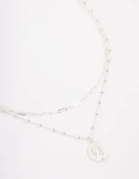 Silver Plated Coin Station Layered Necklace