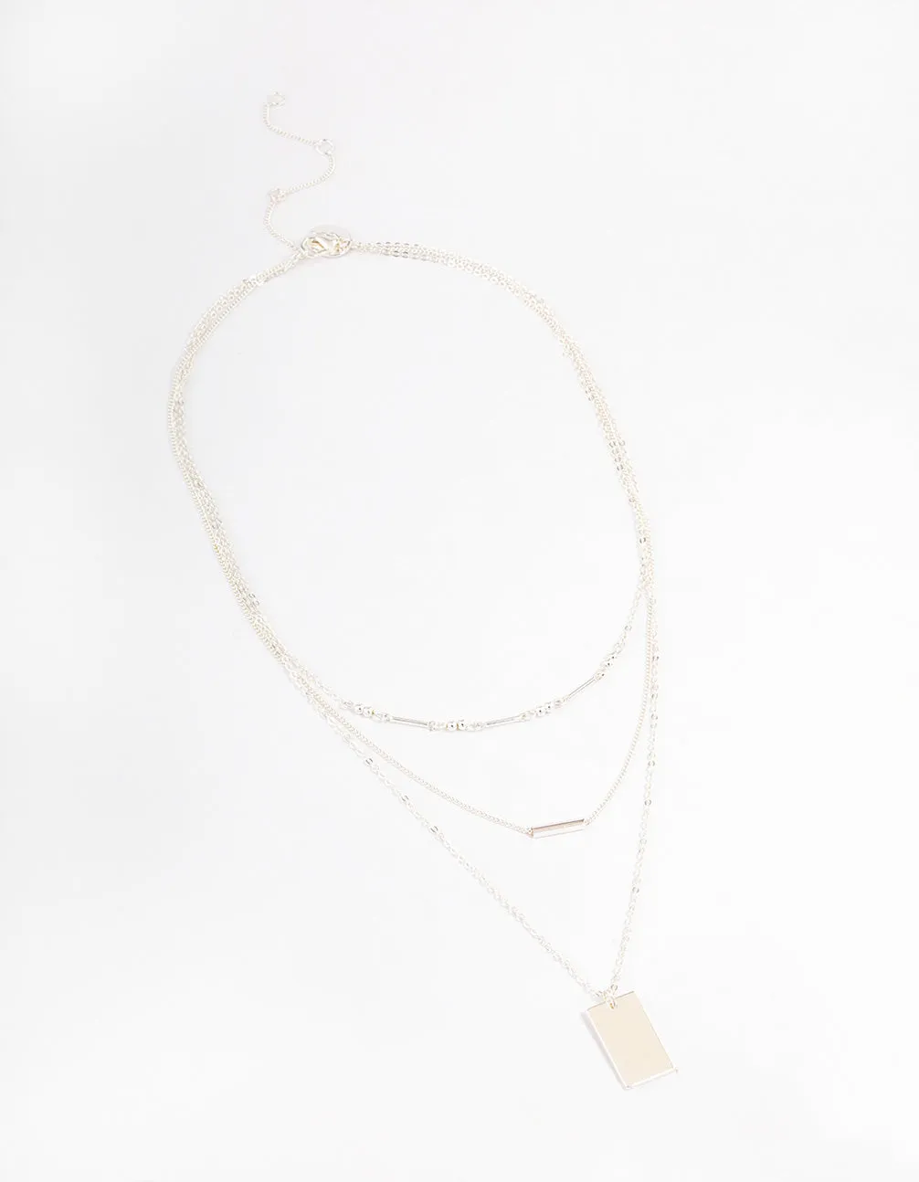 Silver Plated Dainty Rectangle Layered Necklace