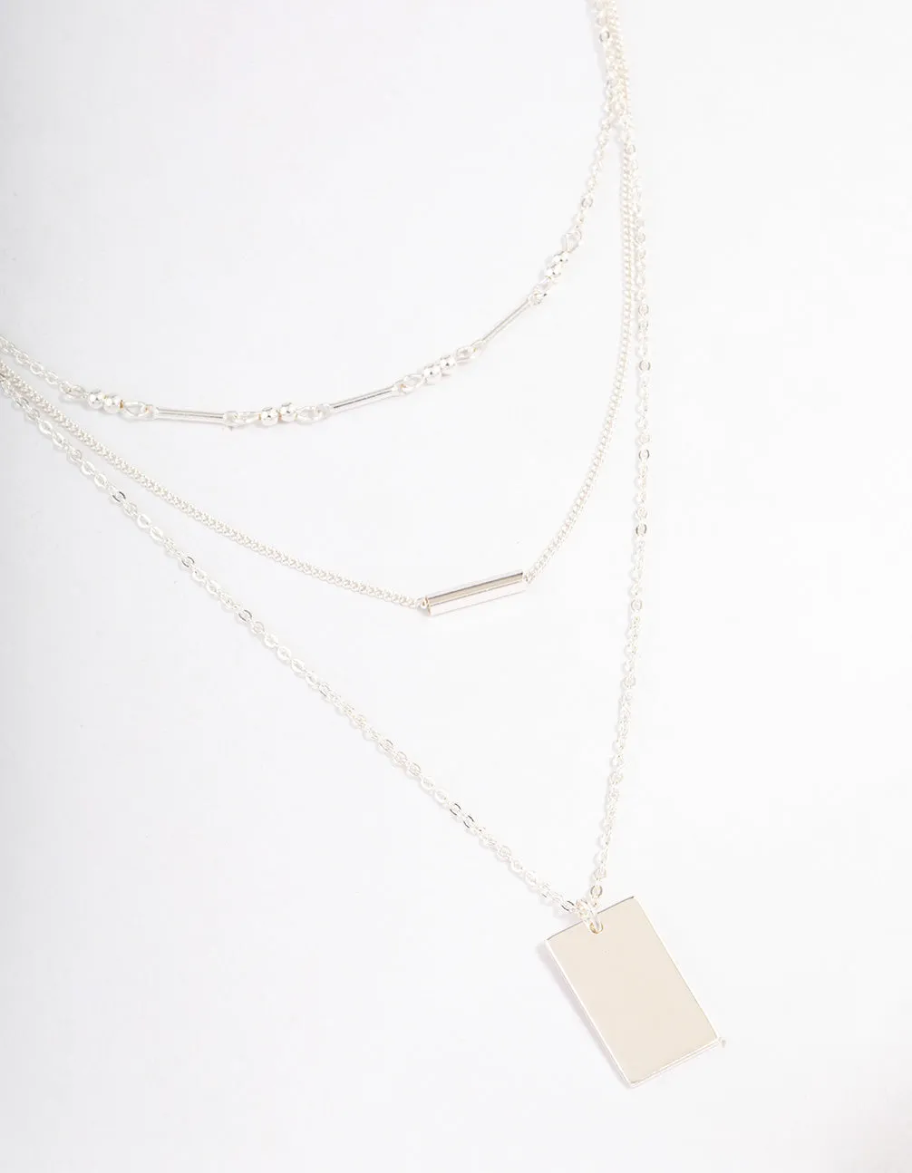 Silver Plated Dainty Rectangle Layered Necklace