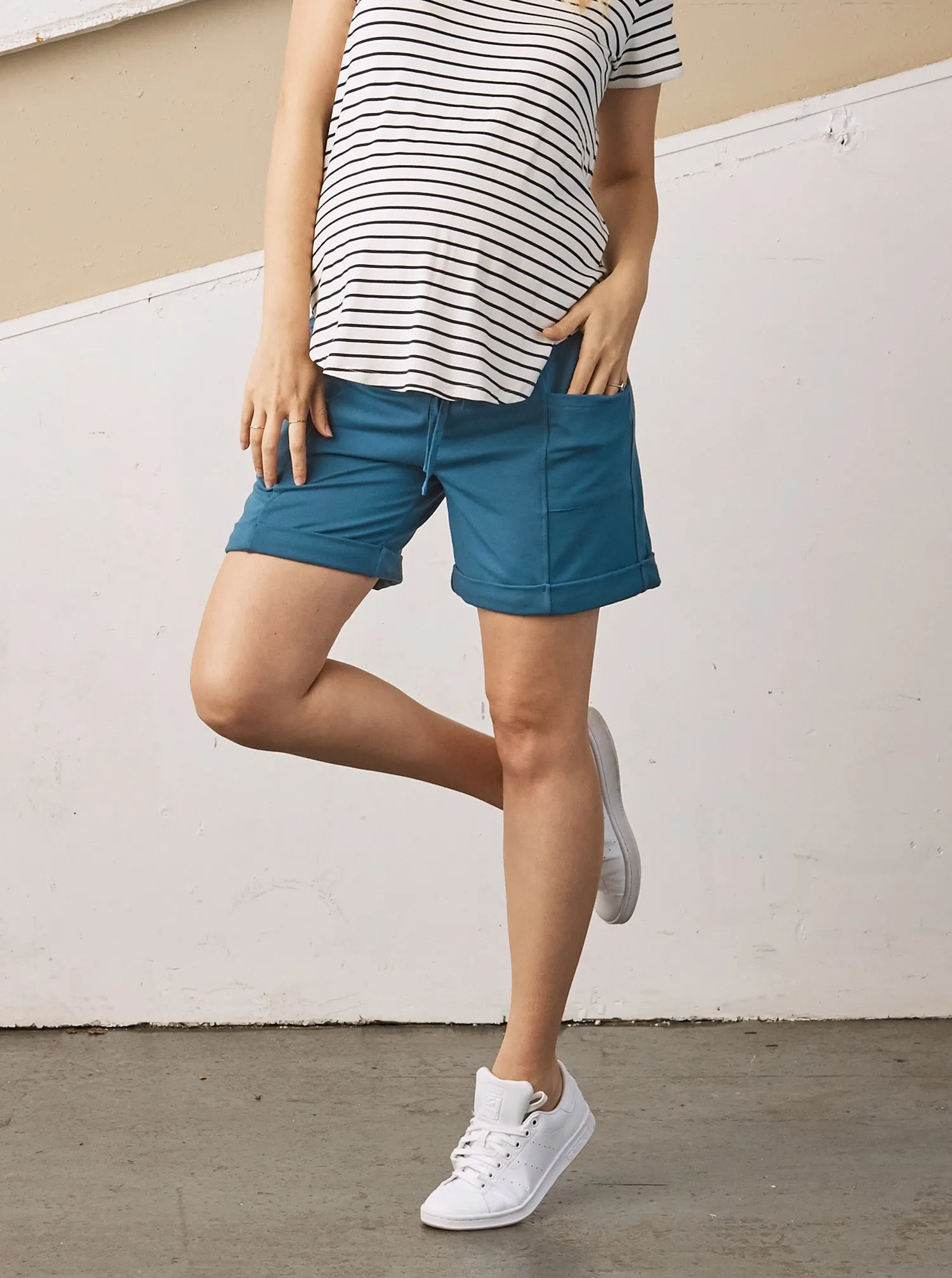 Summer Cotton Maternity Shorts in Breezy Blue