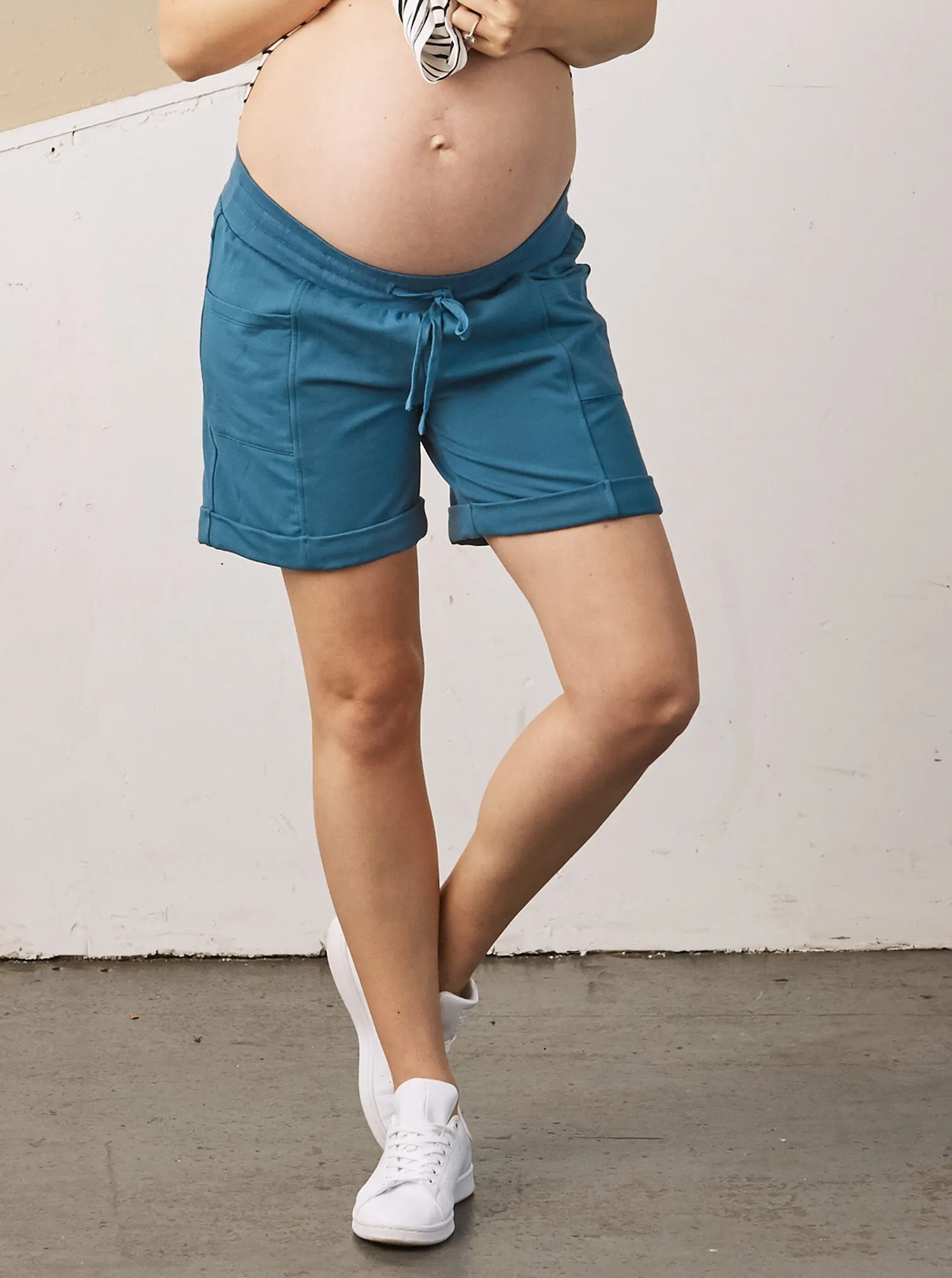 Summer Cotton Maternity Shorts in Breezy Blue