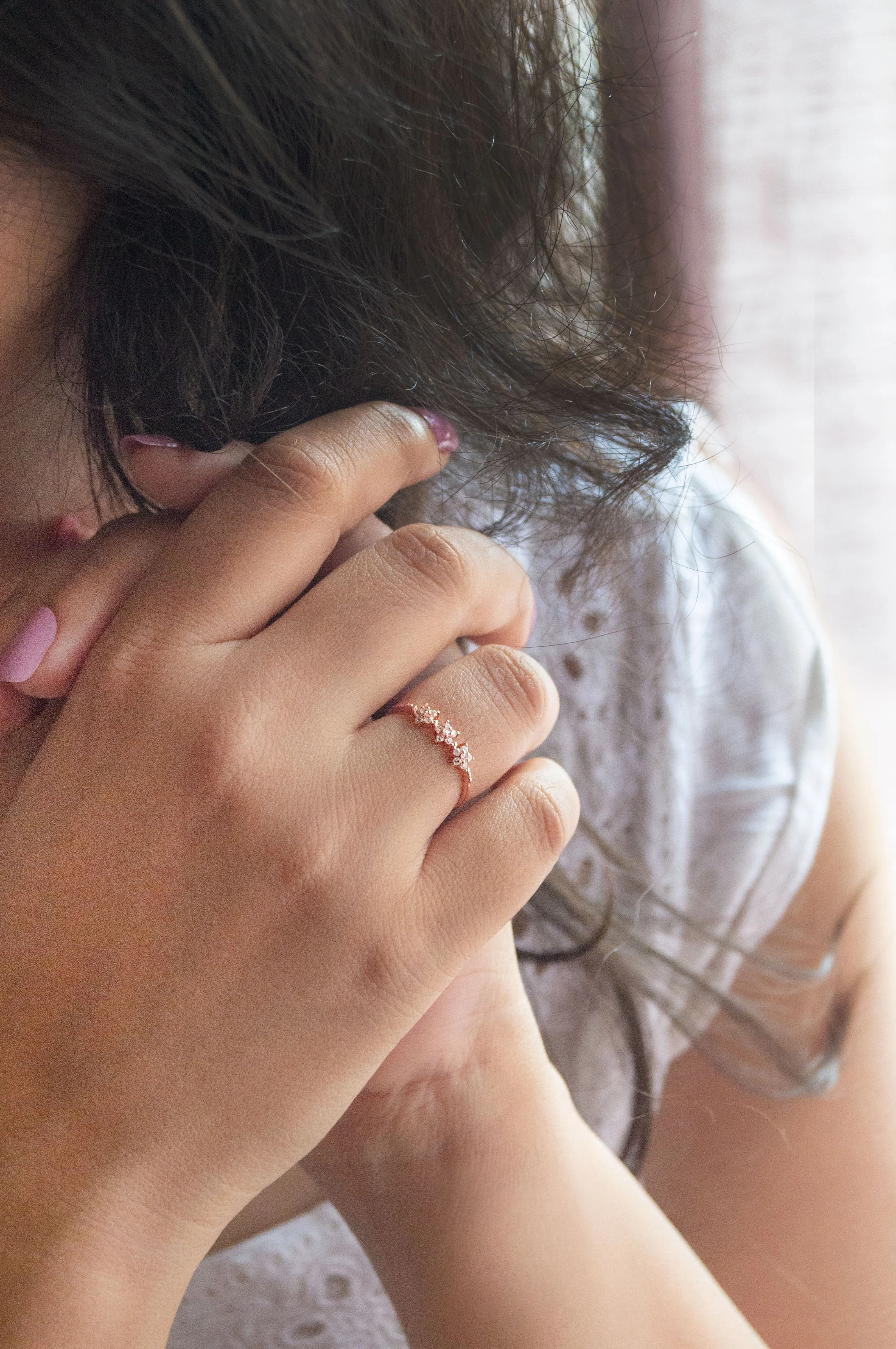 Triple Flower Sterling Silver Delicate Ring