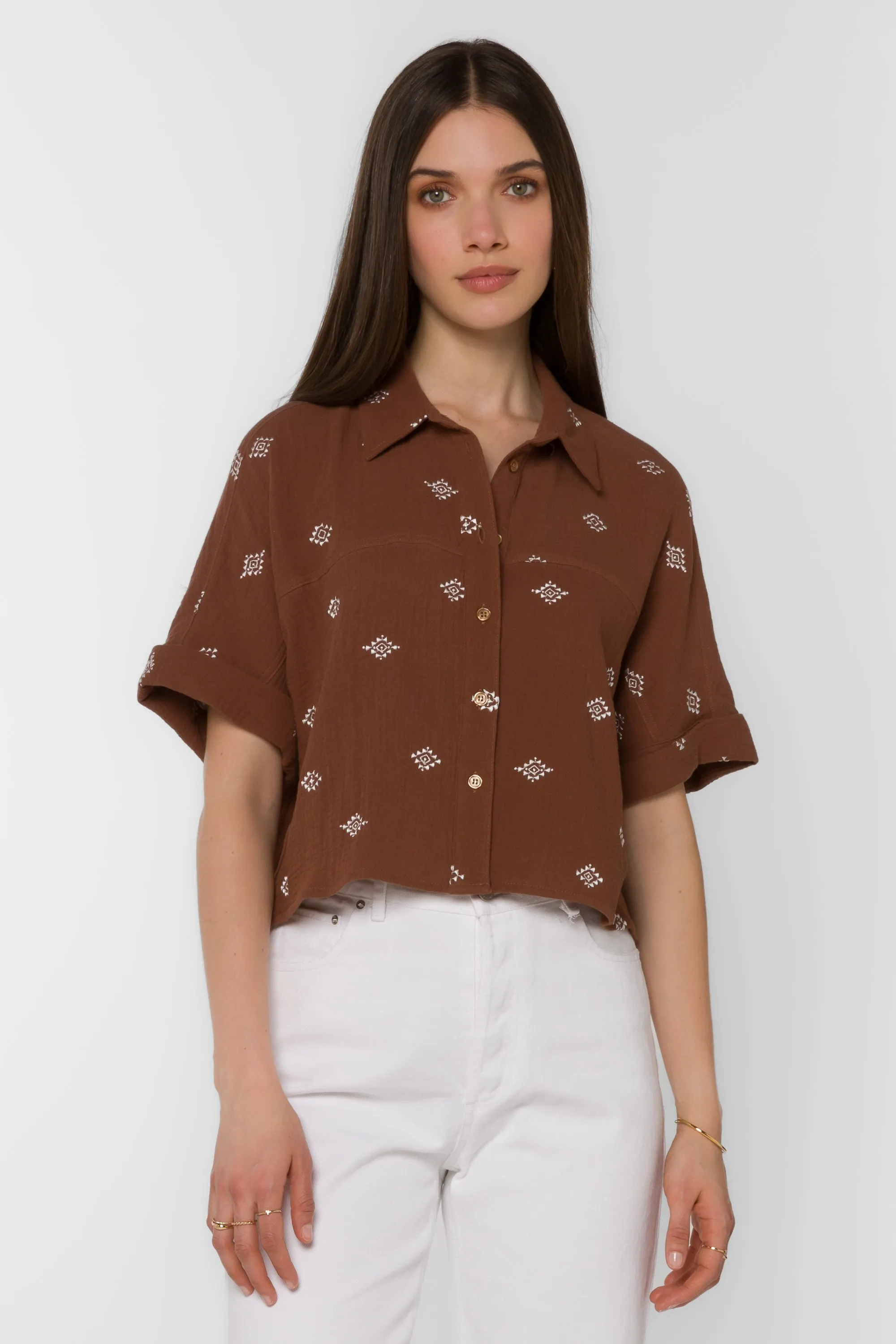 Trista Rustic Brown Embroidery  Shirt