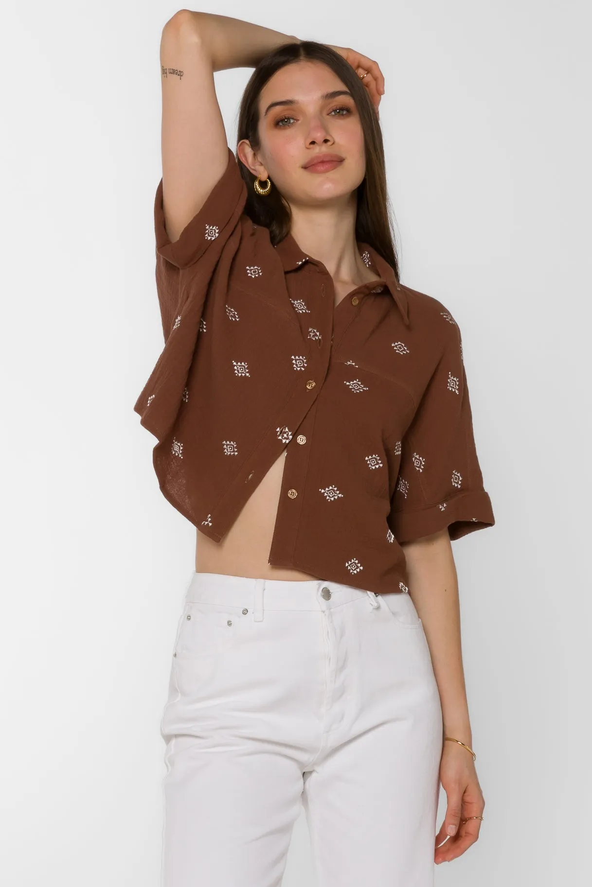 Trista Rustic Brown Embroidery  Shirt