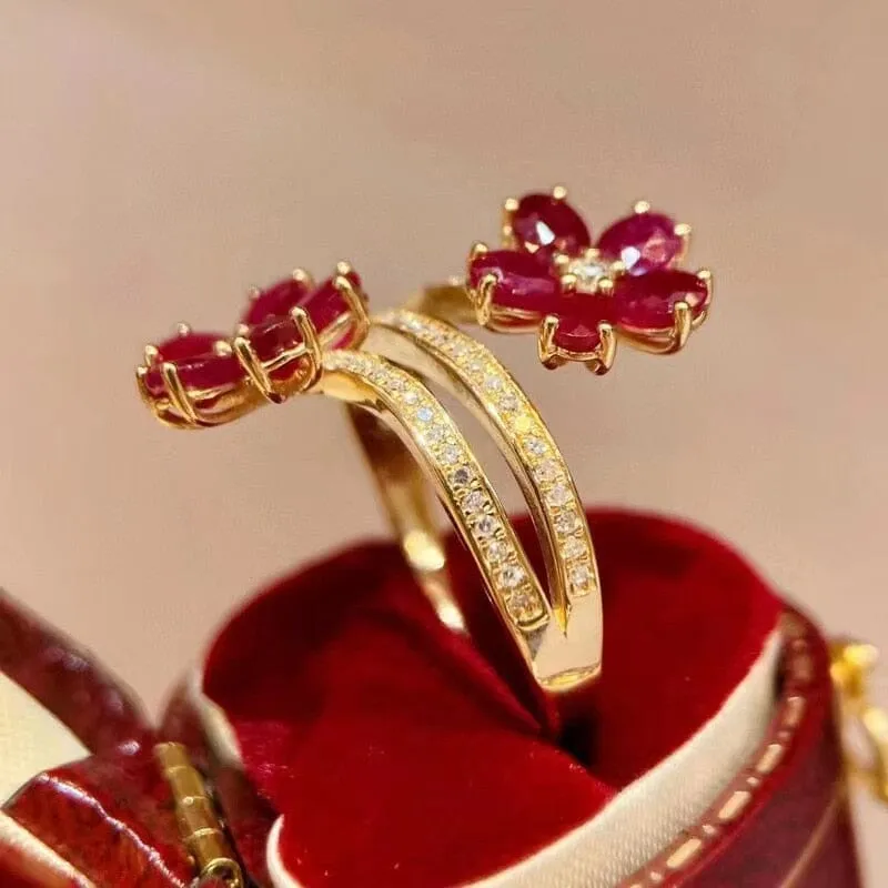 Vintage Delicate Floral Ruby Resizable Ring