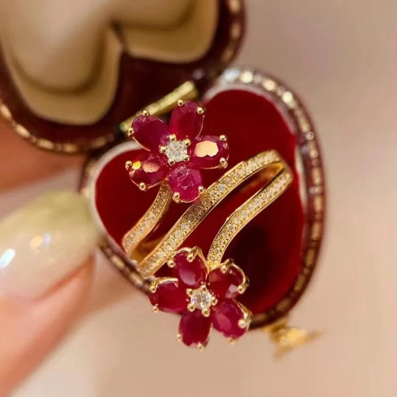 Vintage Delicate Floral Ruby Resizable Ring