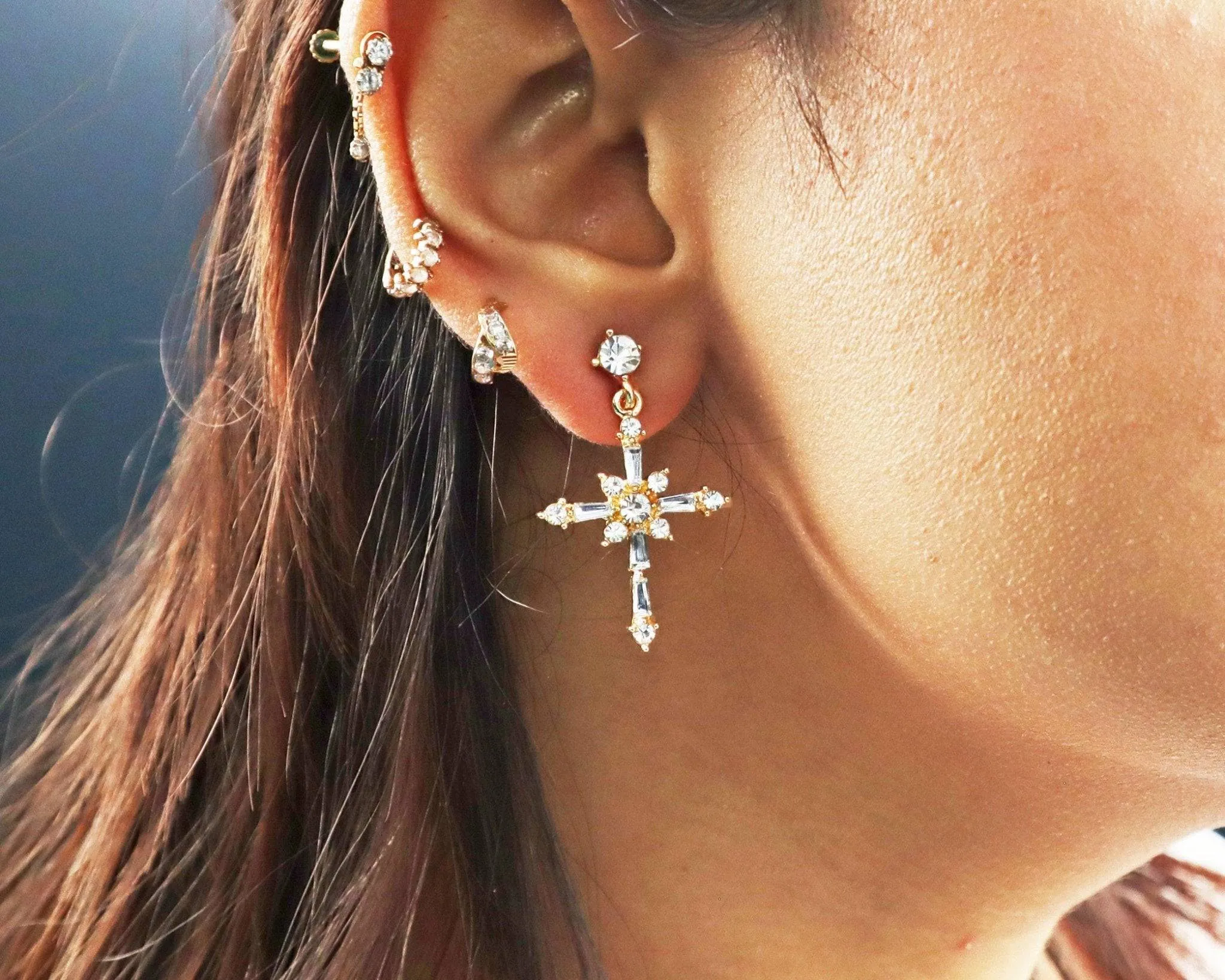 Vintage Luxurious Drop Cross Earrings