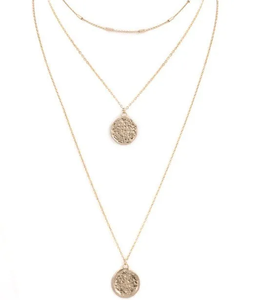 Worn Gold Coin Layered Necklace